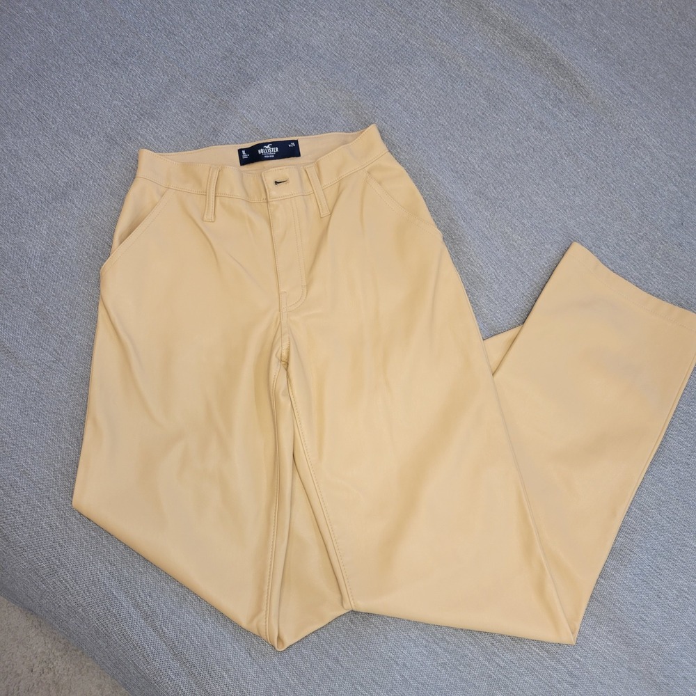 Hollister Tan Faux Leather High Rise Straight Leg Pants Womens Beige 1L W25